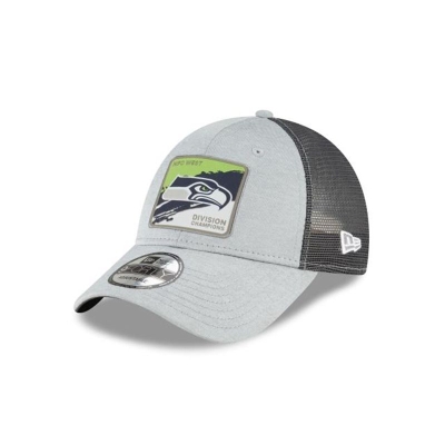 Grey Seattle Seahawks Hat - New Era NFL Division Champions Locker Room 9FORTY Adjustable Caps USA8031596